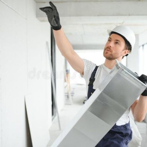 Hvac services – worker install ducted pipe system for ventilation and air conditioning s Hvac services - worker install ducted pipe system for ventilation and air conditioning s